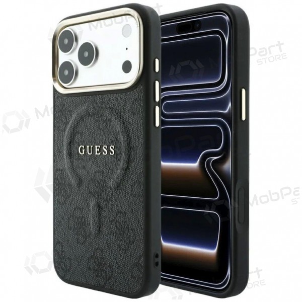 Apple iPhone 18 Pro Max hoesje - Guess PU Leather 4G Gold Frame Embossed MagSafe (zwart)