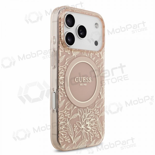 Apple iPhone 18 Pro hoesje - Guess IML Flowers Allover Strap MagSafe (roze)