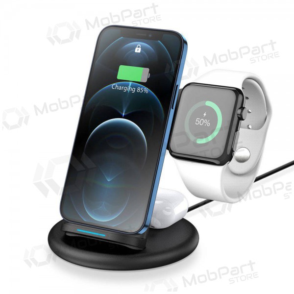 Lader draadloze Dux Ducis C7 3in1 Phone, Apple Watch, Airpods 15W (zwart)