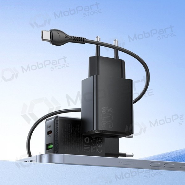 Telefoonoplader Hoco N71 30 W GaN USB-C + USB-A met USB-C kabel 1 m zwart