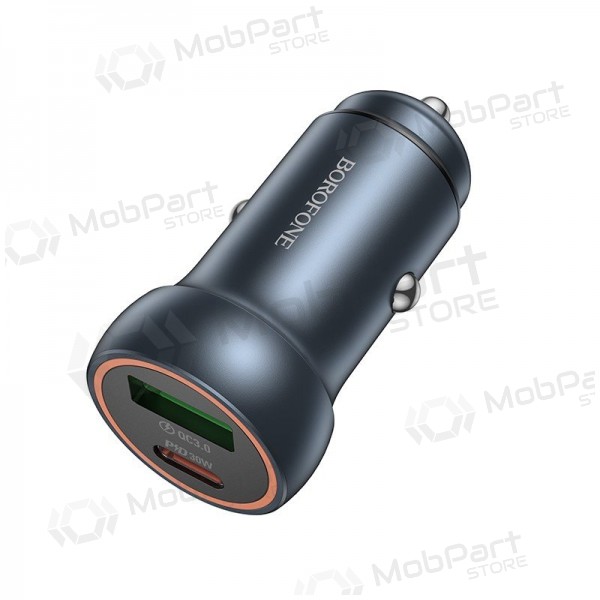 Autolader Borofone BZ32A 30 W USB-C + USB-A grijs