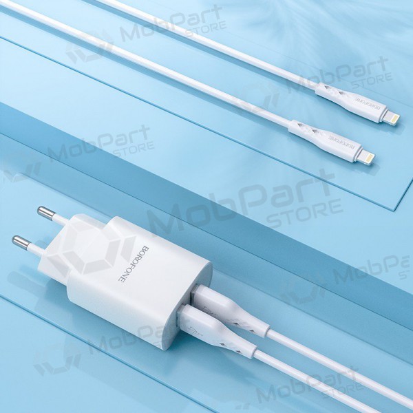 Lader Borofone BN2 2xUSB 2.1A + Lightning (wit)