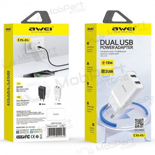 Lader Awei C15-EU 2xUSB-A 10W wit