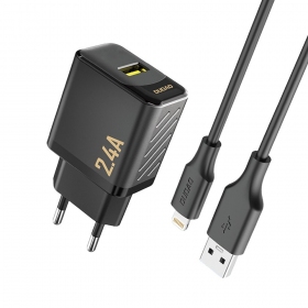 Telefoonoplader Dudao A23L 12 W USB-A met USB-A naar Lightning kabel 1 m zwart