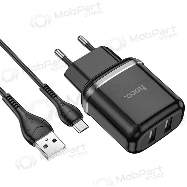Lader Hoco N4 + microUSB (2.4A) (zwart)