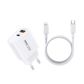 Telefoonoplader Remax RP-U120 20 W USB-C + USB-A met Lightning kabel 1 m wit