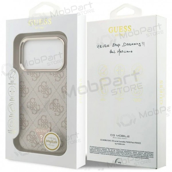 Apple iPhone 17 Pro hoesje - Guess PU Leather 4G Strass Triangle Logo Gold Frame MagSafe (roze)