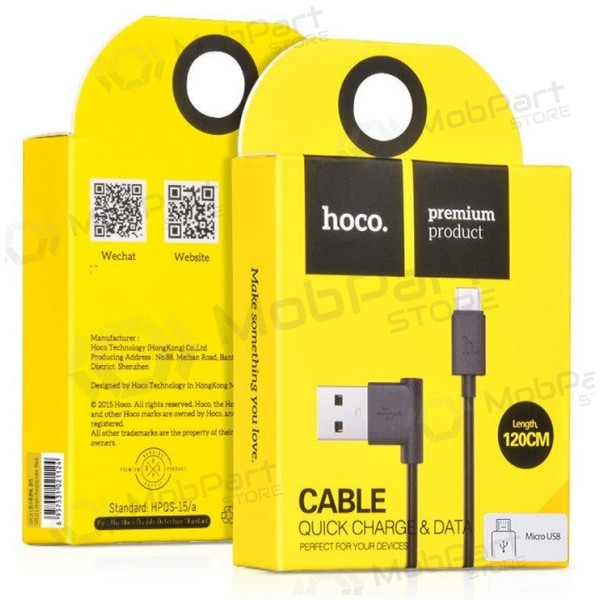 USB kabel HOCO UPM10 L Shape microUSB 1.2m (zwart)