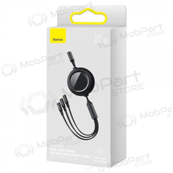 USB kabel Baseus Bright Mirror Type-C - microUSB+Lightning+Type-C 100W 1.2m (zwart) CAMLC-AMJ01