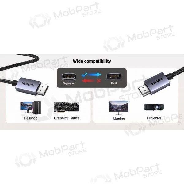 HDMI-kabel Ugreen DP125 DisplayPort naar HDMI 2 m 4K 30 Hz zwart