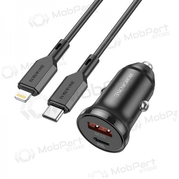 Lader automobilinis Borofone BZ18A USB-A/Type-C PD20W+QC3.0 + Lightning (zwart)