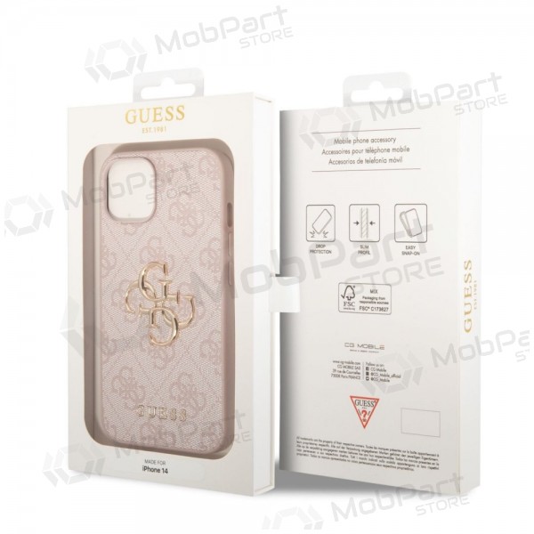 Apple iPhone 14 hoesje - Guess PU 4G Metal Logo (roze)