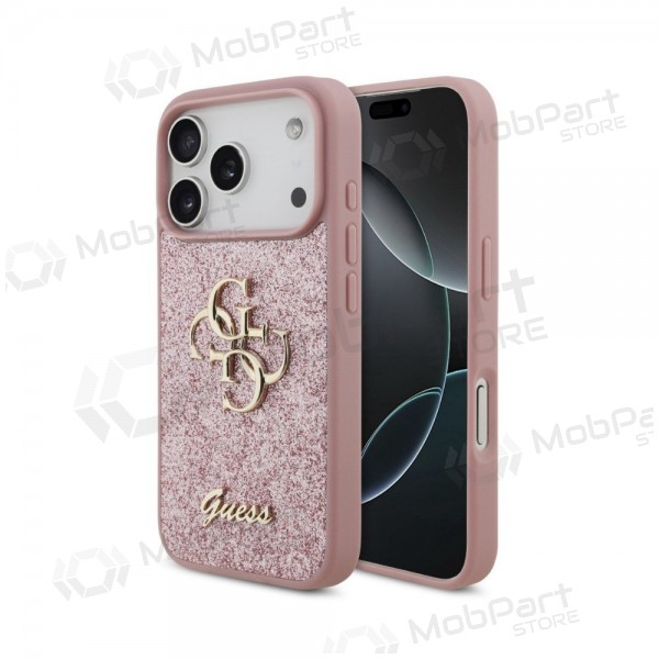 Apple iPhone 18 Pro hoesje - Guess PU Fixed Glitter 4G Metal Logo (roze)