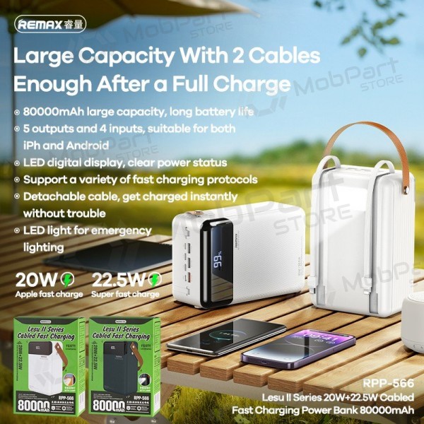 Externe batterij Power Bank Remax RPP-566 22.5W 80000mAh grijs
