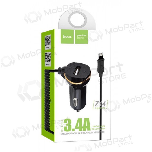 Autolader HOCO Z14 USB + - lightning (3.1A) (zwart)
