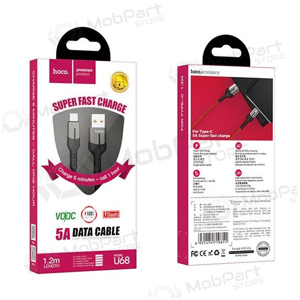 USB kabel HOCO U68 microUSB 4A 1.2m (zwart)