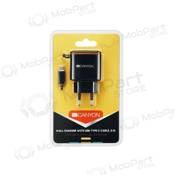 Lader CANYON CNE-CHA042 + Type-C kabel (1xUSB 5V 2.1A) (zwart)