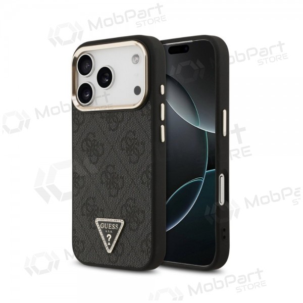 Apple iPhone 18 Pro Max hoesje - Guess PU Leather 4G Strass Triangle Logo Gold Frame MagSafe (zwart)
