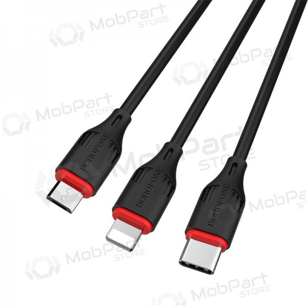 USB kabel Borofone BX17 3in1 microUSB-Lightning-Type-C 1.0m (zwart)