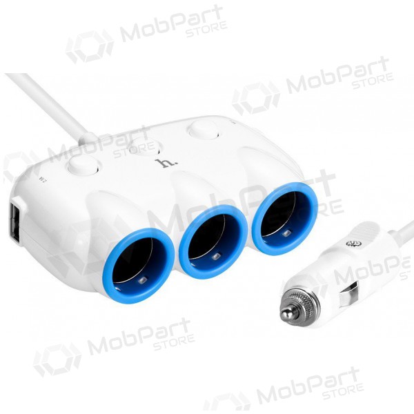 Autolader HOCO C1 TRIPLE + USB (5V 3.1A) (wit)