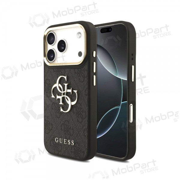 Apple iPhone 18 Pro hoesje - Guess PU Leather 4G Metal Logo Gold Frame (zwart)