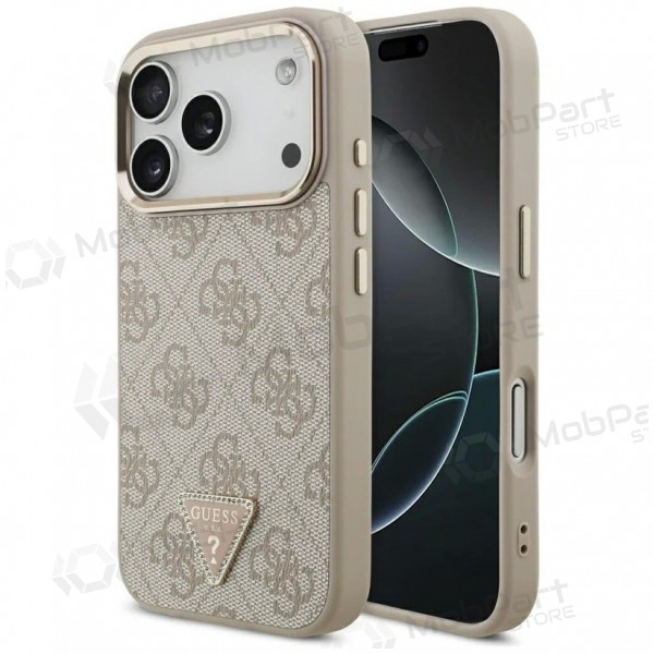 Apple iPhone 17 Pro hoesje - Guess PU Leather 4G Strass Triangle Logo Gold Frame MagSafe (roze)
