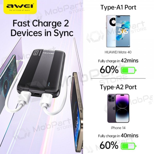 Powerbank Awei P20K 5V/2.4A 10000mAh zwart
