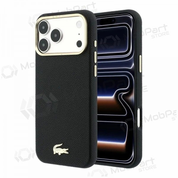 Apple iPhone 18 Pro Max hoesje - Lacoste PU Leather Champs Elysees Gold Logo MagSafe (zwart)