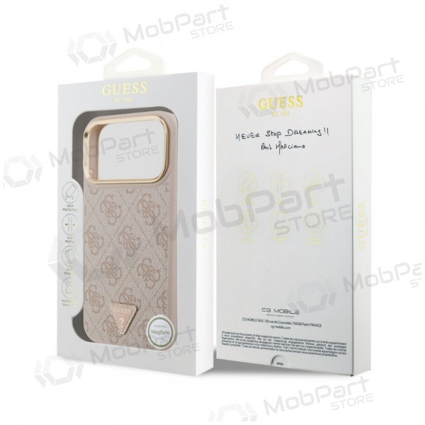 Apple iPhone 18 Pro Max hoesje - Guess PU Leather 4G Strass Triangle Logo Gold Frame MagSafe (roze)