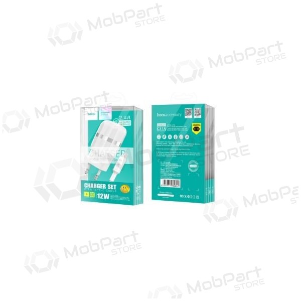 Lader FastCharge HOCO C41A Wisdom Dual USB + microUSB kabel (5V 2.4A) (wit)
