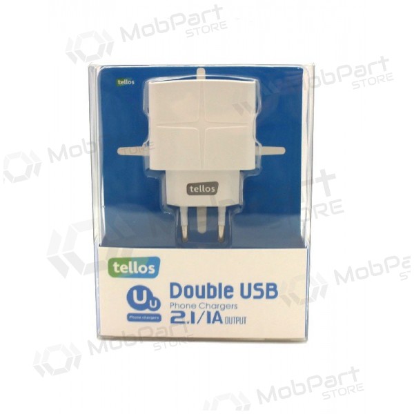 Lader Tellos su USB (dual) (1A+2.1A) (wit)