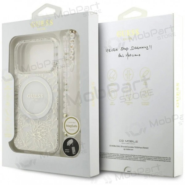 Apple iPhone 18 Pro hoesje - Guess IML Flowers Allover Strap MagSafe (wit)