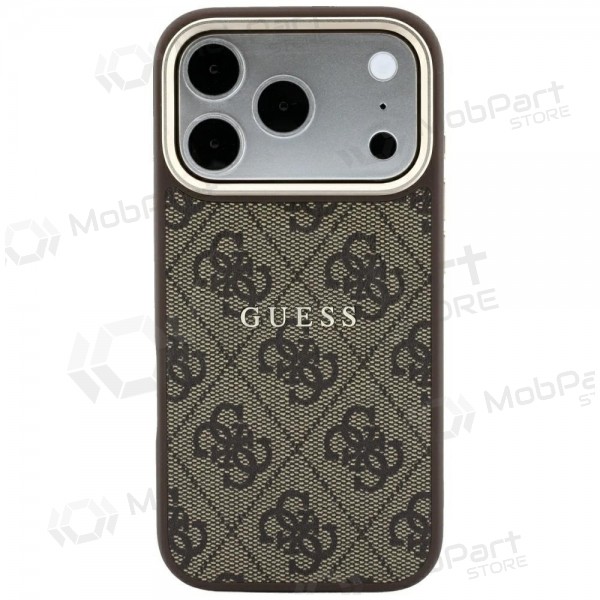 Apple iPhone 18 Pro Max hoesje - Guess PU Leather 4G Gold Frame Embossed MagSafe (bruin)