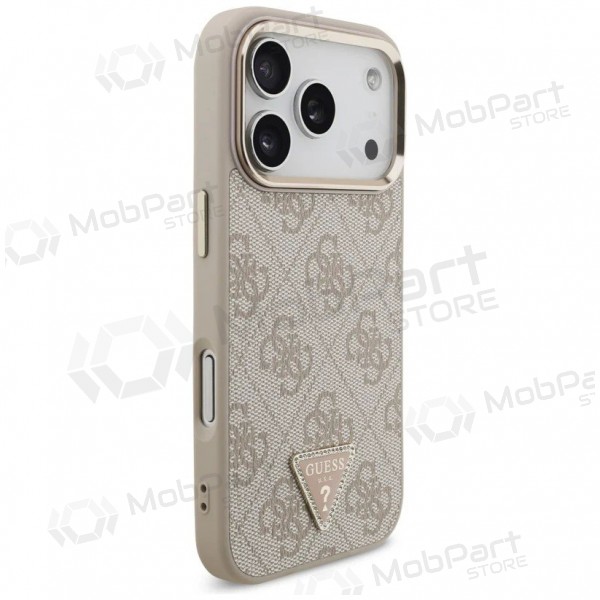 Apple iPhone 17 Pro hoesje - Guess PU Leather 4G Strass Triangle Logo Gold Frame MagSafe (roze)