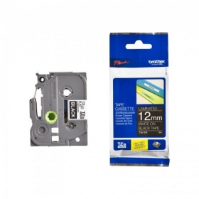 Brother TZE-335 (TZE335) gelamineerde labelcassette, wit op zwart 12 mm, 8 m