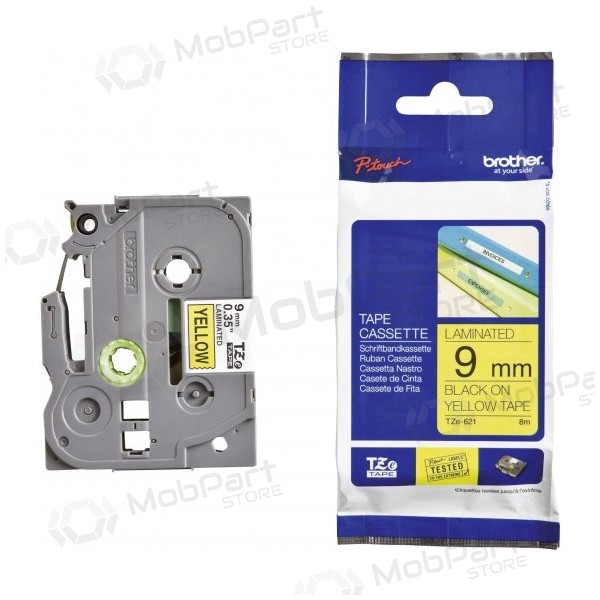 Brother TZe-621 (TZE621) gelamineerde labelcassette P-touch, zwart op geel 9mm, 8m