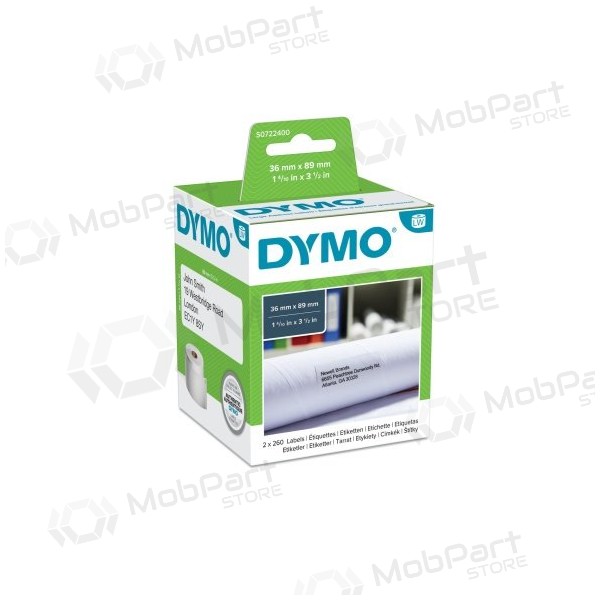 Dymo 99012 (S0722400) etiketten 36 x 89 mm, 2 rollen x 260 etiketten, wit...
