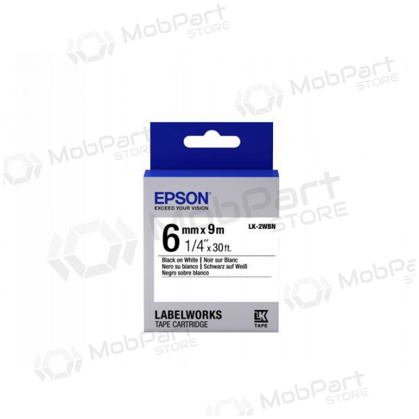 Epson labelcassette LK-2WBN standaard lijm zwart op wit 6 mm (9 m)