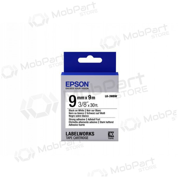 Epson labelcassette LK-3WBW sterk klevend zwart op wit 9 mm (9m)