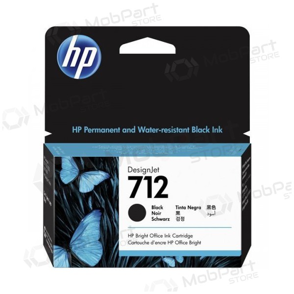 HP No.712 (3ED70A) zwarte inktcartridge, 29ml.