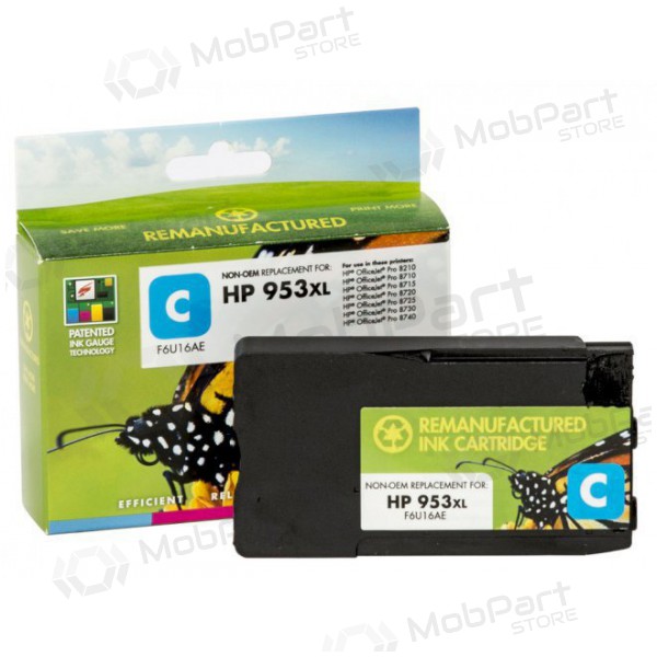 Compatibele Static Control HP 953XL (F6U16AE) Cyaan cartridge met nieuwe chip voor inkjetprinters, 1600 pagina's.